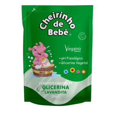 Sab. liquido cheirinho de bebe 200ml refil glicerina lavandita