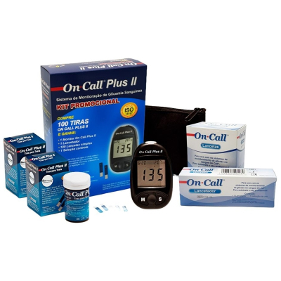 Kit on call 2 x 50 und tiras + 1un monitor + 100un lancetas simples acon + 1un lancetador + 1un solu
