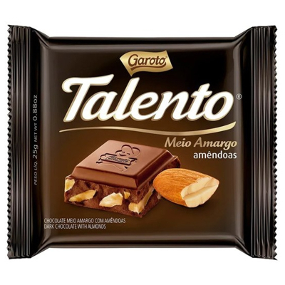 Chocolate talento 25g meio amargo amendoas