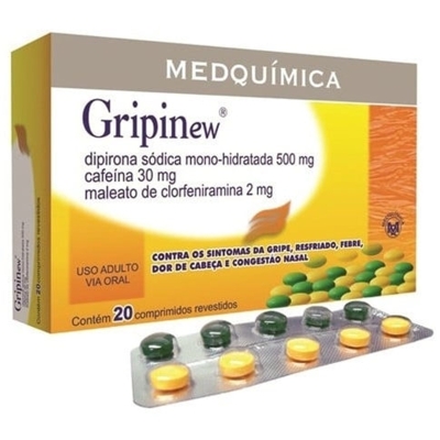 GRIPINEW COM 20COMPRIMIDOS S (SIMI.BENE, 250 MG + 30 MG (VERDE) + 250 MG + 2 MG (AMARELO) COM REVESTIDOS 