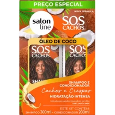 KIT SHAMPOO 300ML + CONDICIONADOR 200ML SOS CACHOS OLEO COCO 32907
