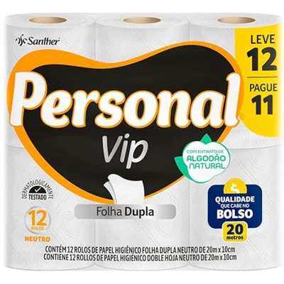 Papel higienico personal vip f.dupla 20m l12p11un