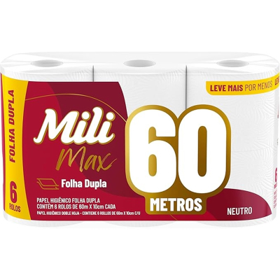 Papel higienico mili max 60mt folha dupla c/6