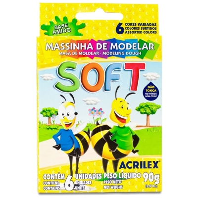 Massinha modelar acrilex soft 6 cores 90gr c/12 .7316