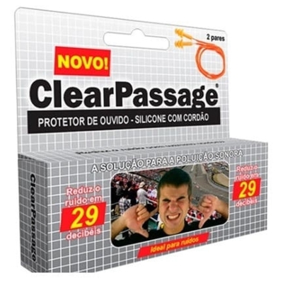 PROTETOR DE OUVIDO-SILICONE COM CORDAO-2 PARES CLEARPASSAGE