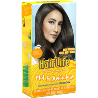 Cr. alis. hair life 180g mel e amendoas, alisasante hair life mamen