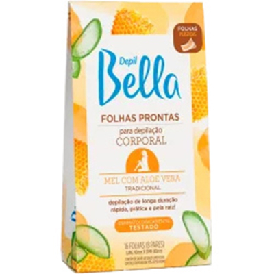 Folhas prontas depil bella 16un corpo mel/aloe vera