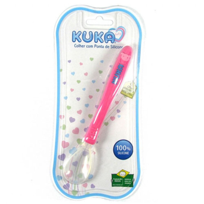 Colher kuka c/ponta de silico, colher c ponta de silicone rosa