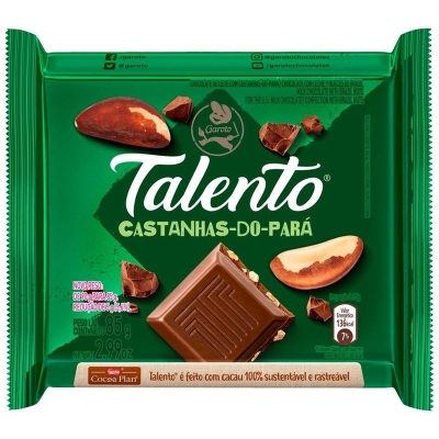 CHOCOLATE TALENTO 85G CASTANHAS DO PARA