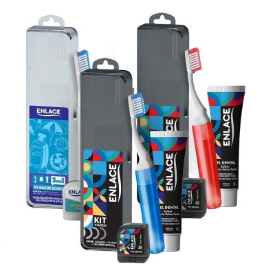 KIT ENLACE ESCOVA + CREME DENTAL + FIO DENTAL + ESTOJO