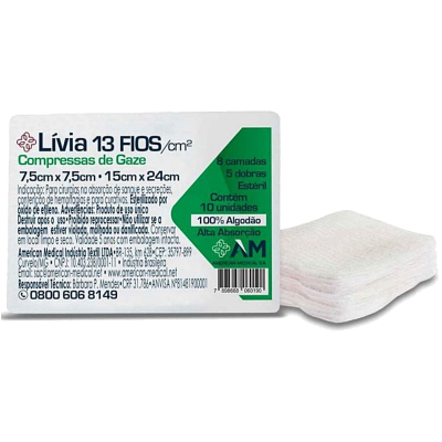 Compressa de gaze livia 13f 7,5x7,5cm 440env c/10 american medical