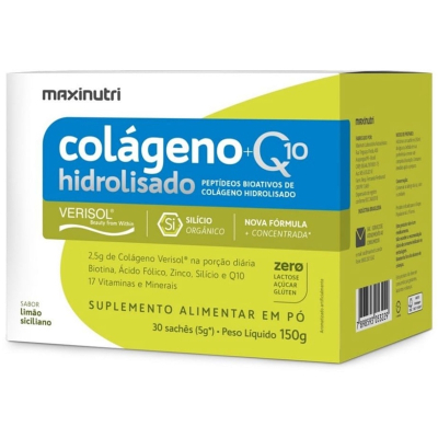 Colageno hidrolisado 2x1 verisol+q10 150g 30 saches 5g limao siciliano maxinutri