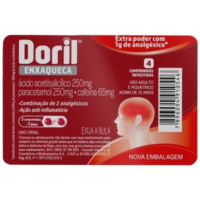 DORIL ENXAQUECA 4 COMPRIMIDOS 