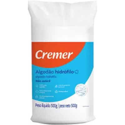 Algodao cremer 500gr, hidrofilo 500g cremer