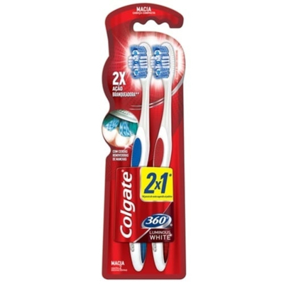 Esc. dent. colgate 360 macia, colgate 360 luminous white 2x1
