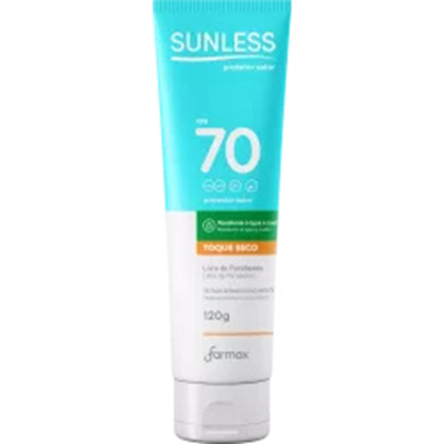 Protetor solar sunless fps70 120g farmax toque seco