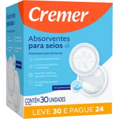 Absorventes para seios cremer 12 x 30 un. (lv30 pg24)