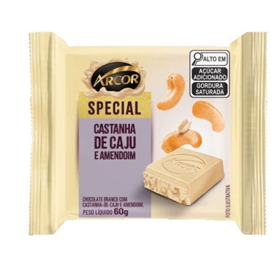Choc. arcor special 60g branco/cast caju