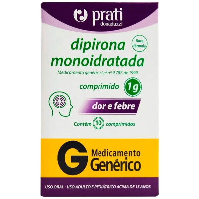 Dipirona 1g 10 cp prati, 1000 mg com ct bl al plas trans x 10