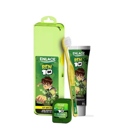 KIT ENLACE BEN 10 ESCOVA + CREME DENTAL + FIO DENTAL + ESTOJO