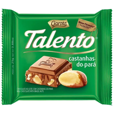 Chocolate talento 25g leite castanha para, castanhas do para 25gr