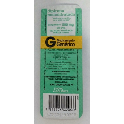 Dipirona 500mg c/10 cp nova quimica