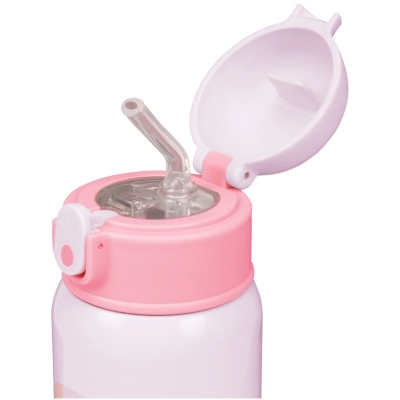 Garrafa termica inox 400ml com canudo fem pimpolho rosa/arco-iris