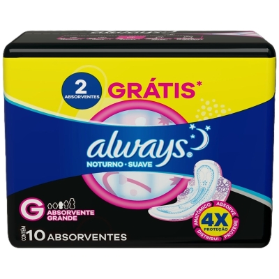 Abs. always noturno g suave c/abas 10un 