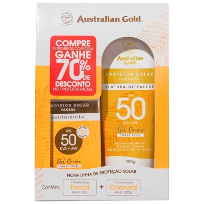 KIT AUSTRALIAN GOLD PROT FPS50 200G+FAC50G 70%DESC