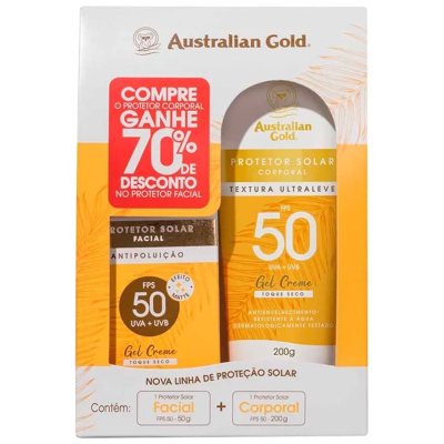 Kit australian gold prot fps50 200g+fac50g 70%desc