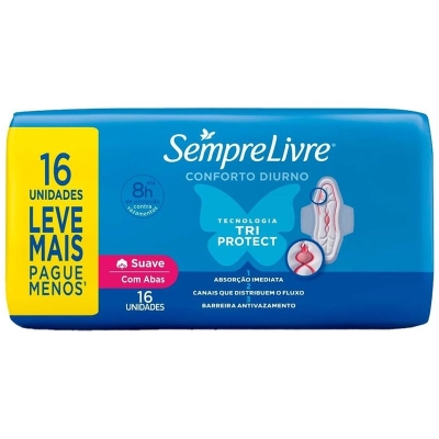 ABSORVENTE SEMPRE LIVRE ADAPT PLUS COM ABAS PROMO 16UN, SEMPRE LIVRE FIT MAX SUAVE COM ABAS LV16PG14