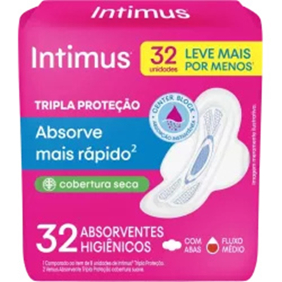 Abs. intimus gel normal seca mega c/32, intimus gel tripla protecao seca cabas c32un kimberlyclark