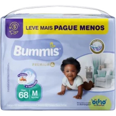 FRALDA DECARTAVEL BUMMIS INF PREMIUM PACOTAO HIPER M COM 68 TIRAS DRYLOCK