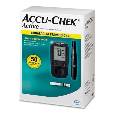 Kit aparelho de glicose accu-check active c/50 tiras+lancet roche