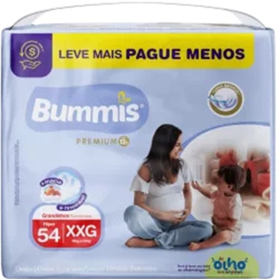 FRALDA DECARTAVEL BUMMIS INF PREMIUM PACOTAO HIPER XXG COM 54 TIRAS DRYLOCK
