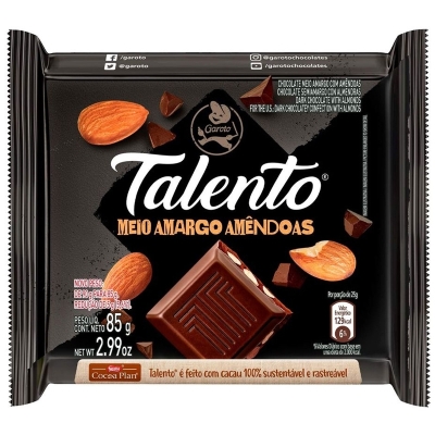 CHOCOLATE TALENTO 85G MEIO AMARGO AMENDOAS