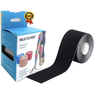 Fita kinesio rolo 5cmx5m preta multilaser hc040