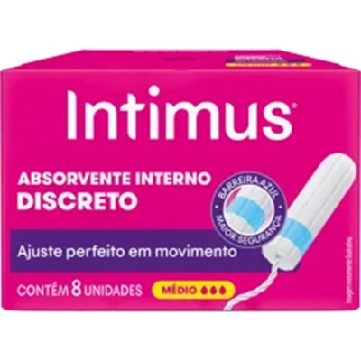 ABSORVENTE INTERNO INTIMUS MEDIO COM 8UND, INTIMUS INTERNO MEDIO 8 UNID