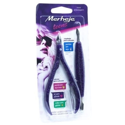 Alicate cuticula merheje basic teens roxo+espatula