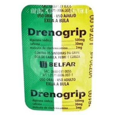 Drenogrip c/6 c/6 compr., 500mg + 30mg + 2mg com rev ct bl al plas inc x 60 am + 60 ver (emb mult)