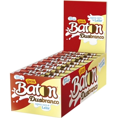 CHOCOLATE BATON DUO 2 EM 1 - 16G, BATON AO LEITE OU DUO BRANCO 16GR