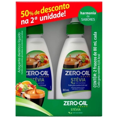 ZERO CAL STEVIA LIQ 80+80ML 50% DESC NA UNIDADE2
