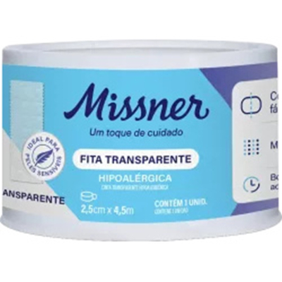 Fita transparente hipoalergica 2,5cm x 4,5m missner