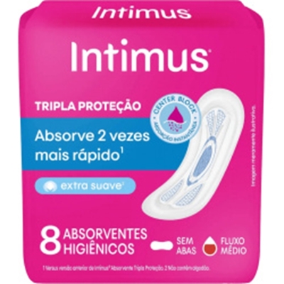 ABSORVENTE INTIMUS GEL SEM ABAS SUAVE COM 8, INTIMUS GEL SUAVE SEM ABAS 08UND