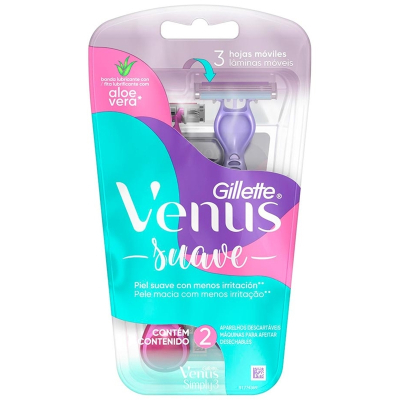 Aparelho depil venus 3 c/2un suave gillette, gillette simply venus 2un