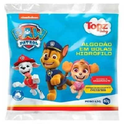 Algodao bolas 50g branco patrulha canina topz baby cremer