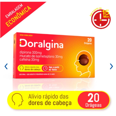 Doralgina cx c/20 comp, 30 mg + 300 mg + 30 mg drg ct bl al plas inc x 20 